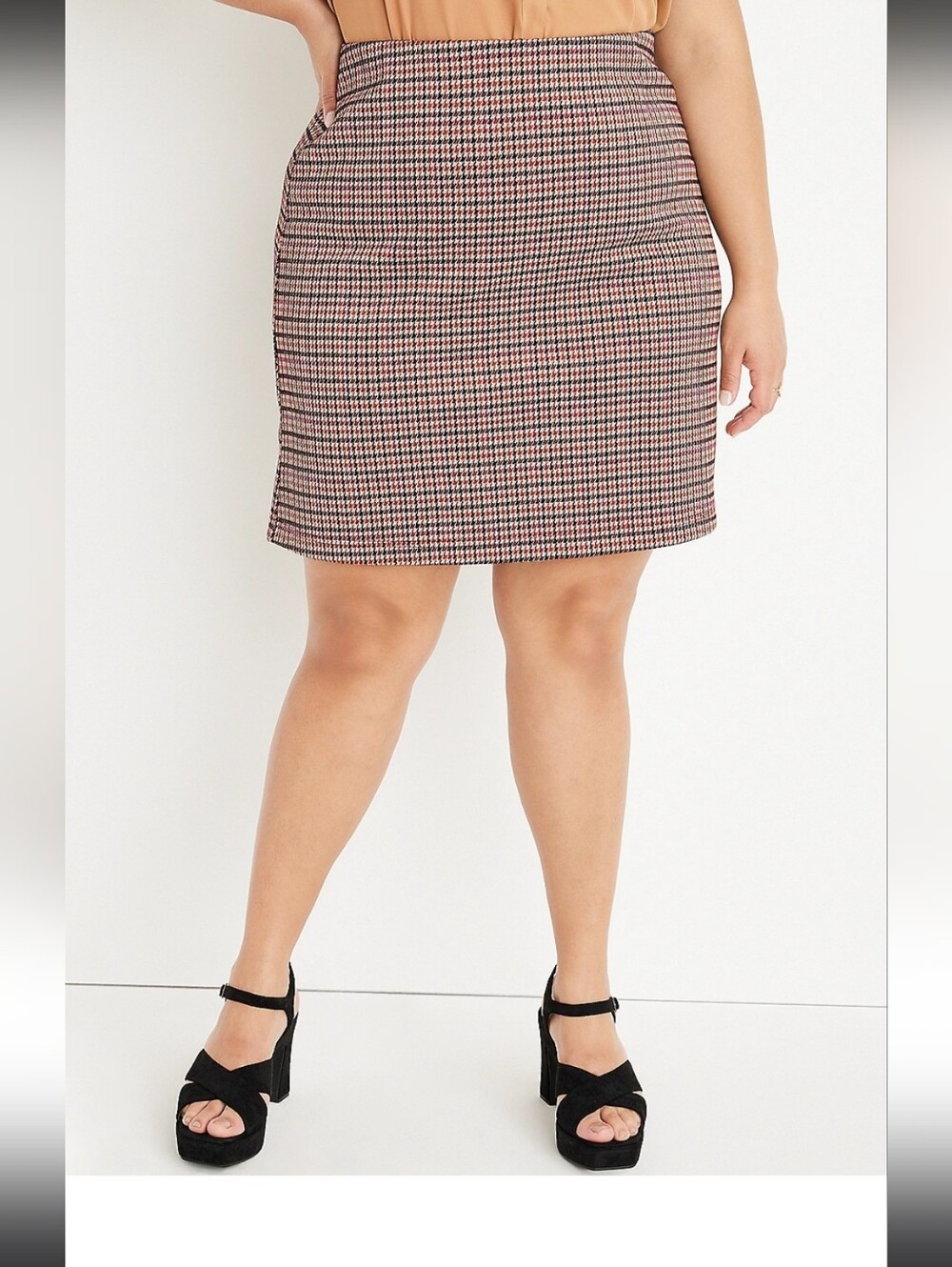Maurices Houndstooth Mini Skirt in Brown, Black and Pink. Plus Size 2x.